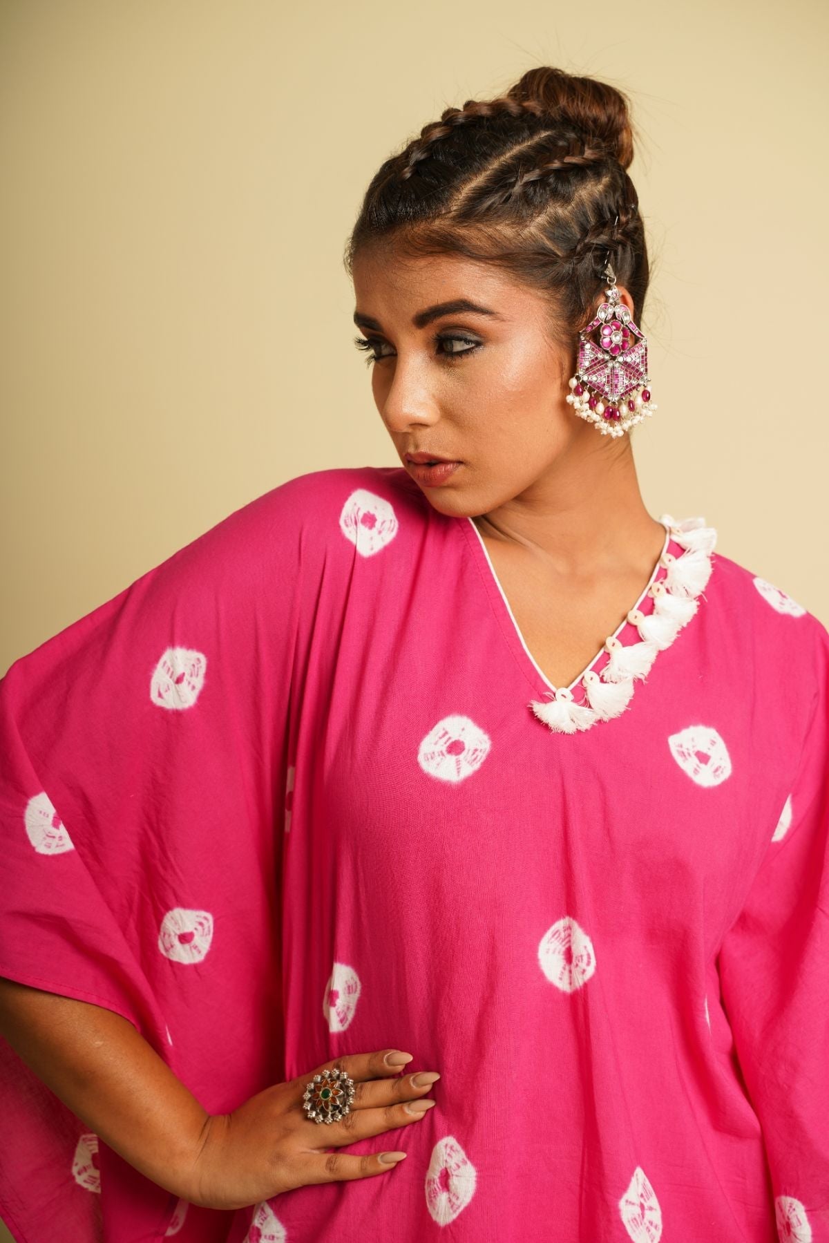 Pink Embellished Cotton Co-ord Set by Keva with 100% cotton, Best Selling, Co-ord Sets, Fusion Wear, Kaftan Set, Natural, New, Ombre & Dyes, party, Party Wear Co-ords, Pink, Relaxed Fit, Saba, Womenswear at Kamakhyaa for sustainable fashion