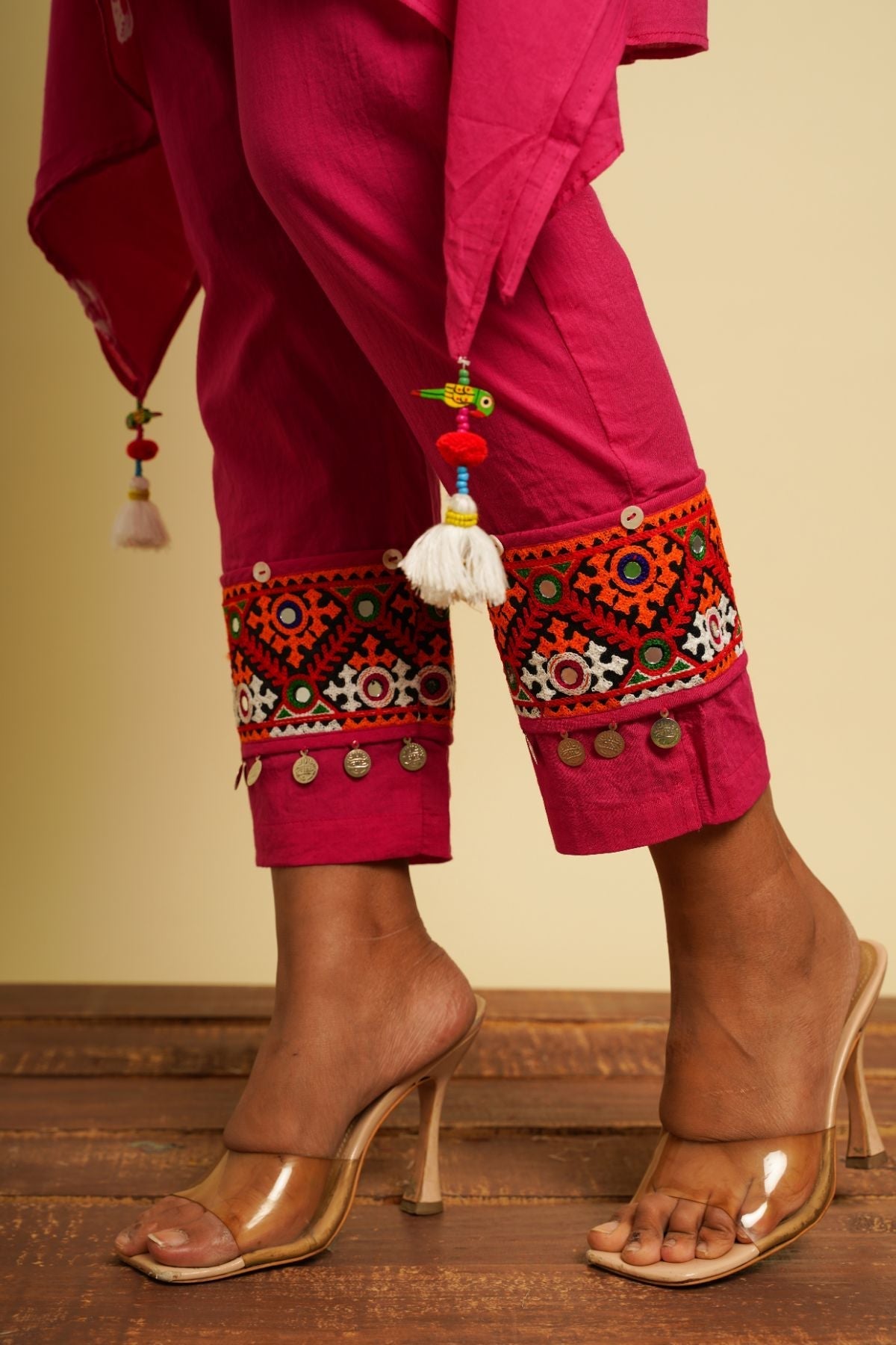 Pink Embellished Cotton Co-ord Set by Keva with 100% cotton, Best Selling, Co-ord Sets, Fusion Wear, Kaftan Set, Natural, New, Ombre & Dyes, party, Party Wear Co-ords, Pink, Relaxed Fit, Saba, Womenswear at Kamakhyaa for sustainable fashion