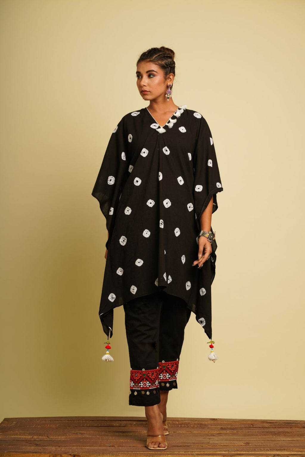 Black Embroidered Cotton Co-ord Set by Keva with 100% cotton, Black, Co-ord Sets, Fusion Wear, Kaftan Set, Natural, New, Ombre & Dyes, party, Party Wear Co-ords, Relaxed Fit, Saba, Womenswear at Kamakhyaa for sustainable fashion