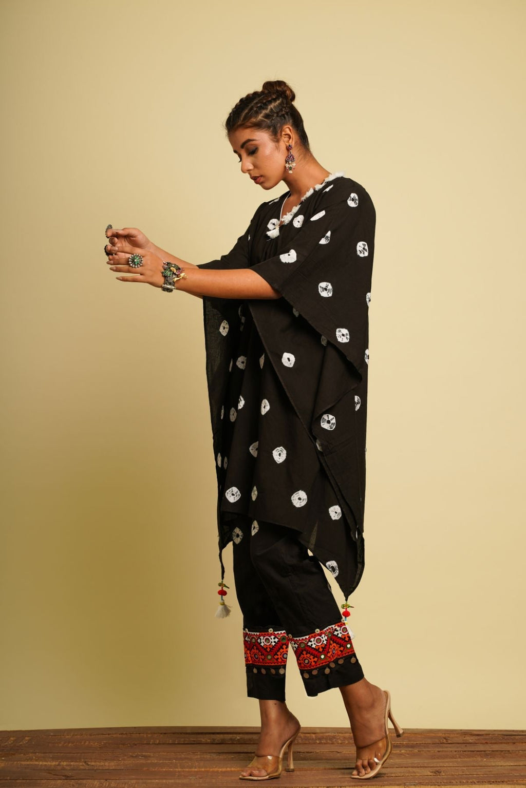 Black Embroidered Cotton Co-ord Set by Keva with 100% cotton, Black, Co-ord Sets, Fusion Wear, Kaftan Set, Natural, New, Ombre & Dyes, party, Party Wear Co-ords, Relaxed Fit, Saba, Womenswear at Kamakhyaa for sustainable fashion