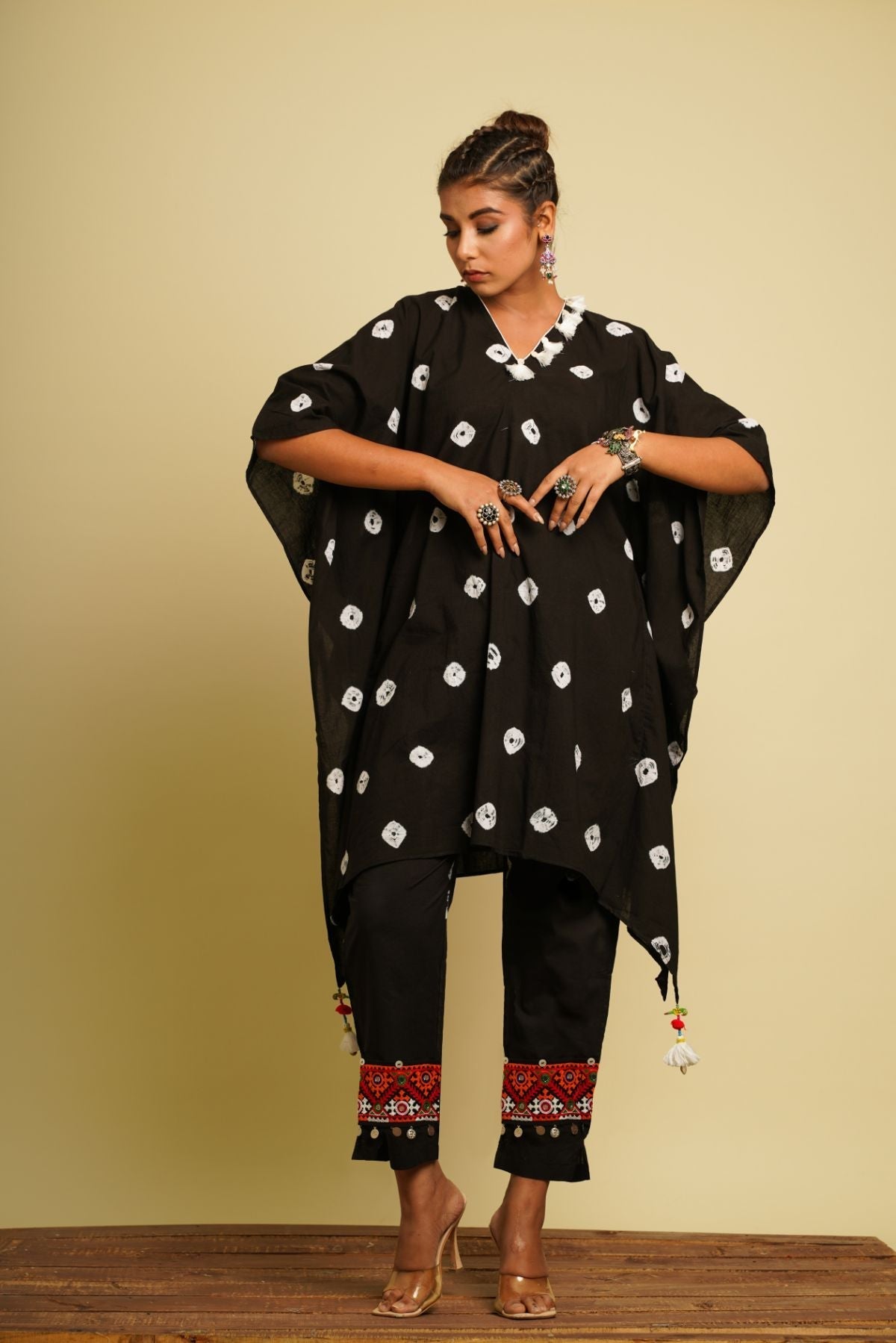 Black Embroidered Cotton Co-ord Set by Keva with 100% cotton, Black, Co-ord Sets, Fusion Wear, Kaftan Set, Natural, New, Ombre & Dyes, party, Party Wear Co-ords, Relaxed Fit, Saba, Womenswear at Kamakhyaa for sustainable fashion