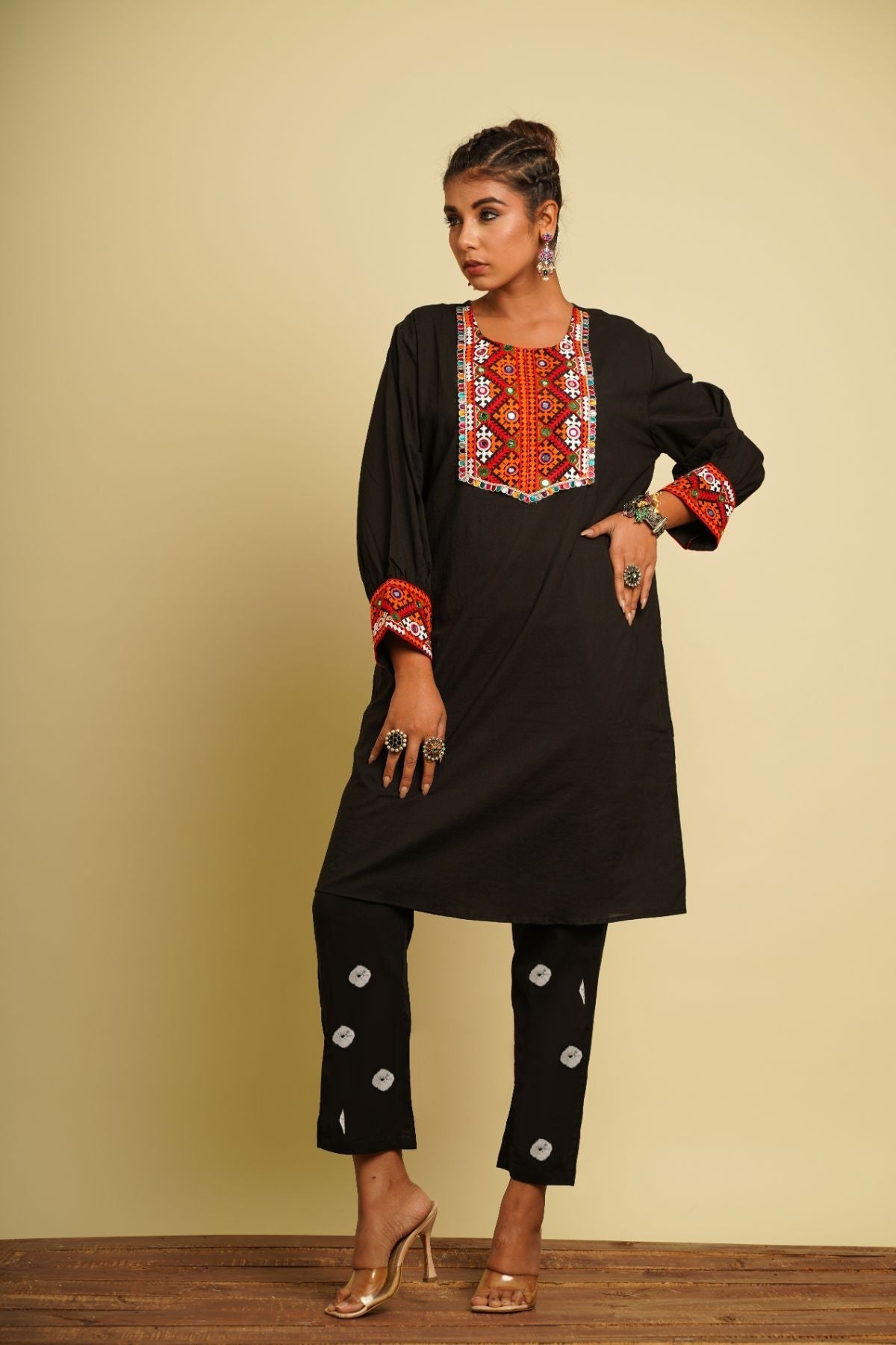 Black Embroidered Cotton Co-ord Set by Keva with 100% cotton, Black, For Mother, Fusion Wear, Indian Wear, Kurta Pant Sets, Natural, New, Ombre & Dyes, Regular Fit, Saba, Womenswear at Kamakhyaa for sustainable fashion