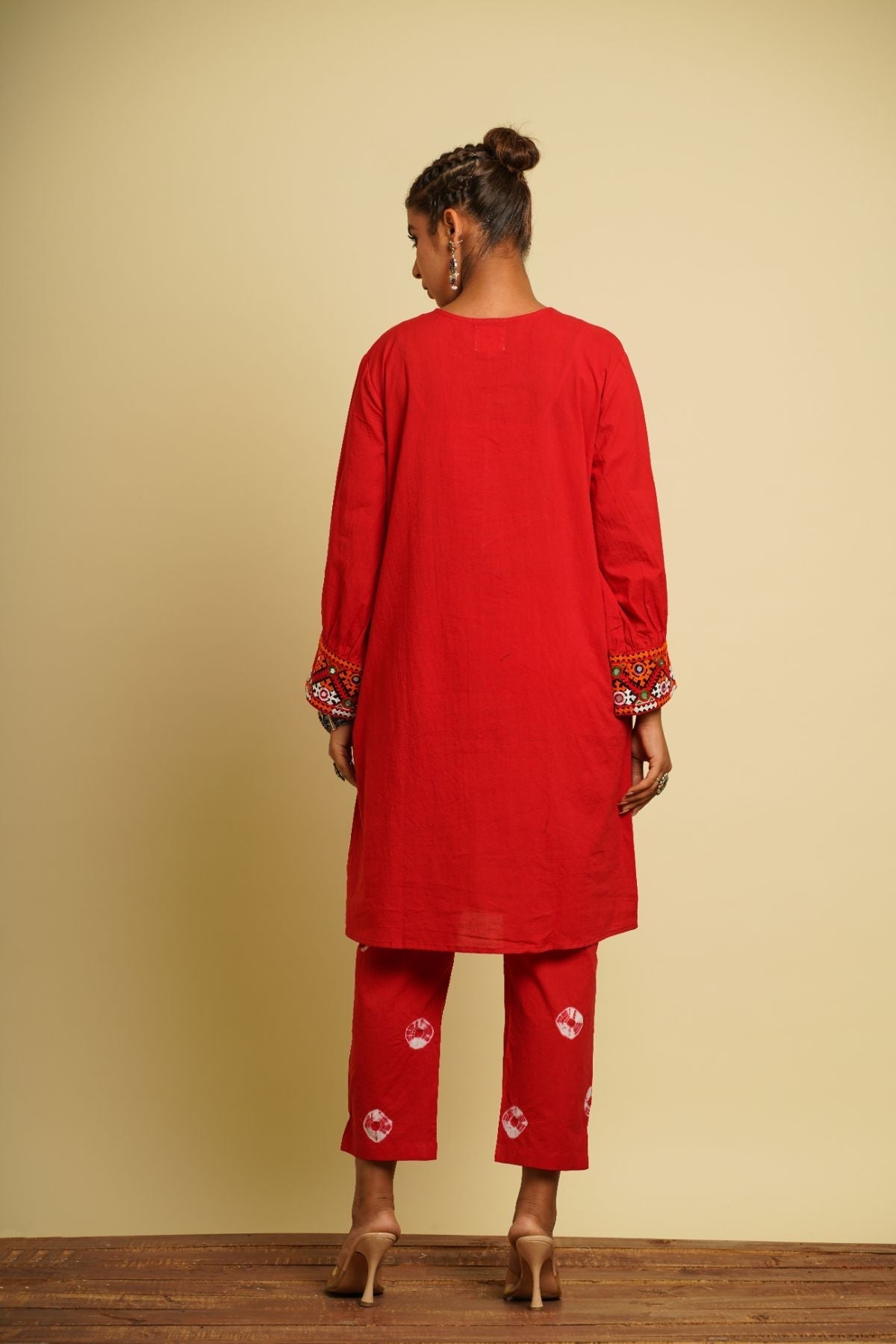 Red Embroidered Cotton Co-ord Set by Keva with 100% cotton, Fusion Wear, Indian Wear, Kurta Pant Sets, Natural, New, Ombre & Dyes, Red, Regular Fit, Saba, Womenswear at Kamakhyaa for sustainable fashion