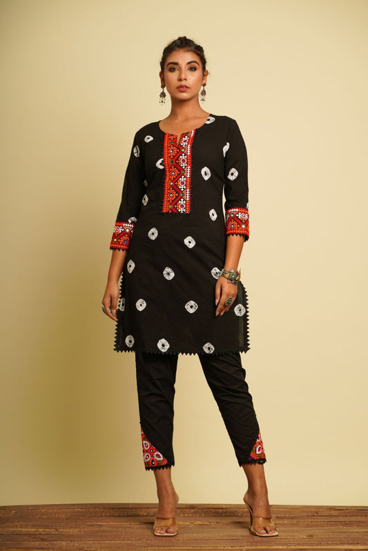 Black Embroidered Cotton Co-ord Set by Keva with 100% cotton, Black, Fusion Wear, Indian Wear, Kurta Pant Sets, Natural, New, Ombre & Dyes, Regular Fit, Saba, Womenswear at Kamakhyaa for sustainable fashion