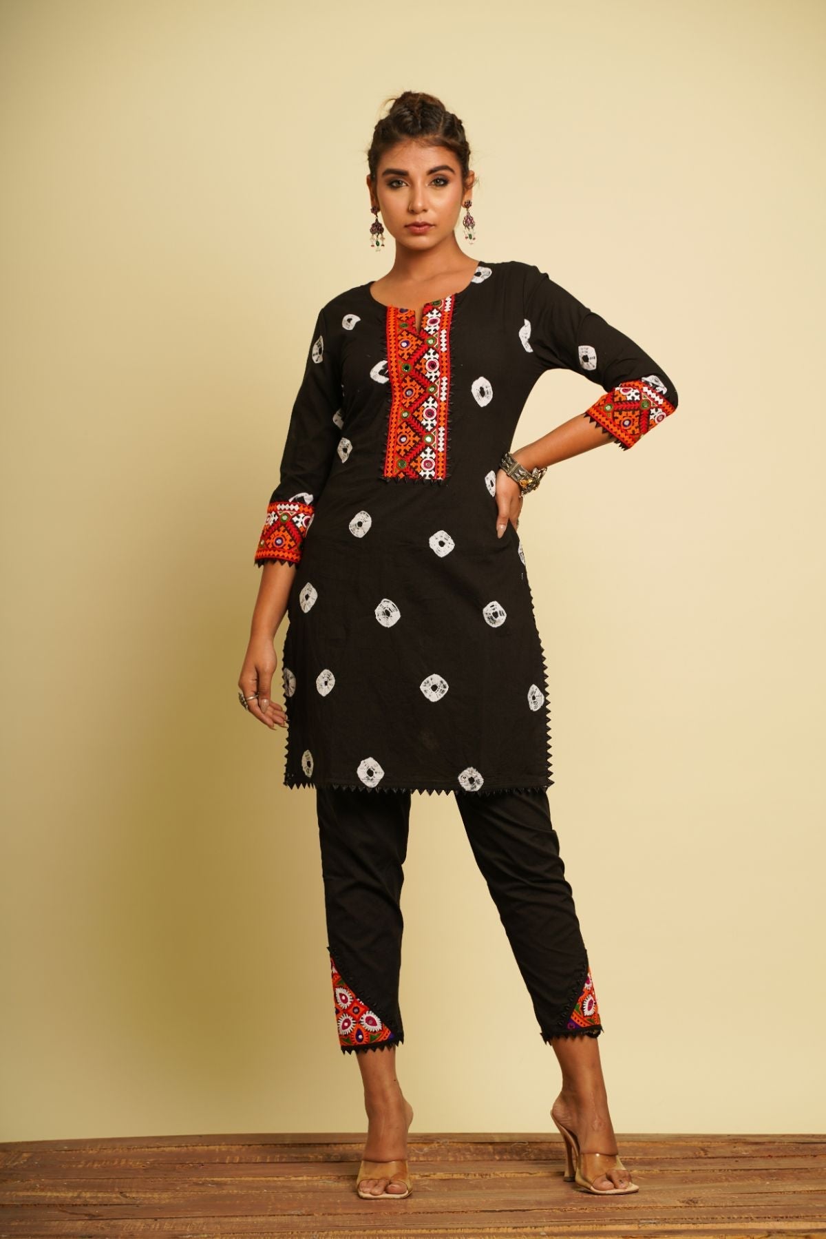Black Embroidered Cotton Co-ord Set by Keva with 100% cotton, Black, Fusion Wear, Indian Wear, Kurta Pant Sets, Natural, New, Ombre & Dyes, Regular Fit, Saba, Womenswear at Kamakhyaa for sustainable fashion