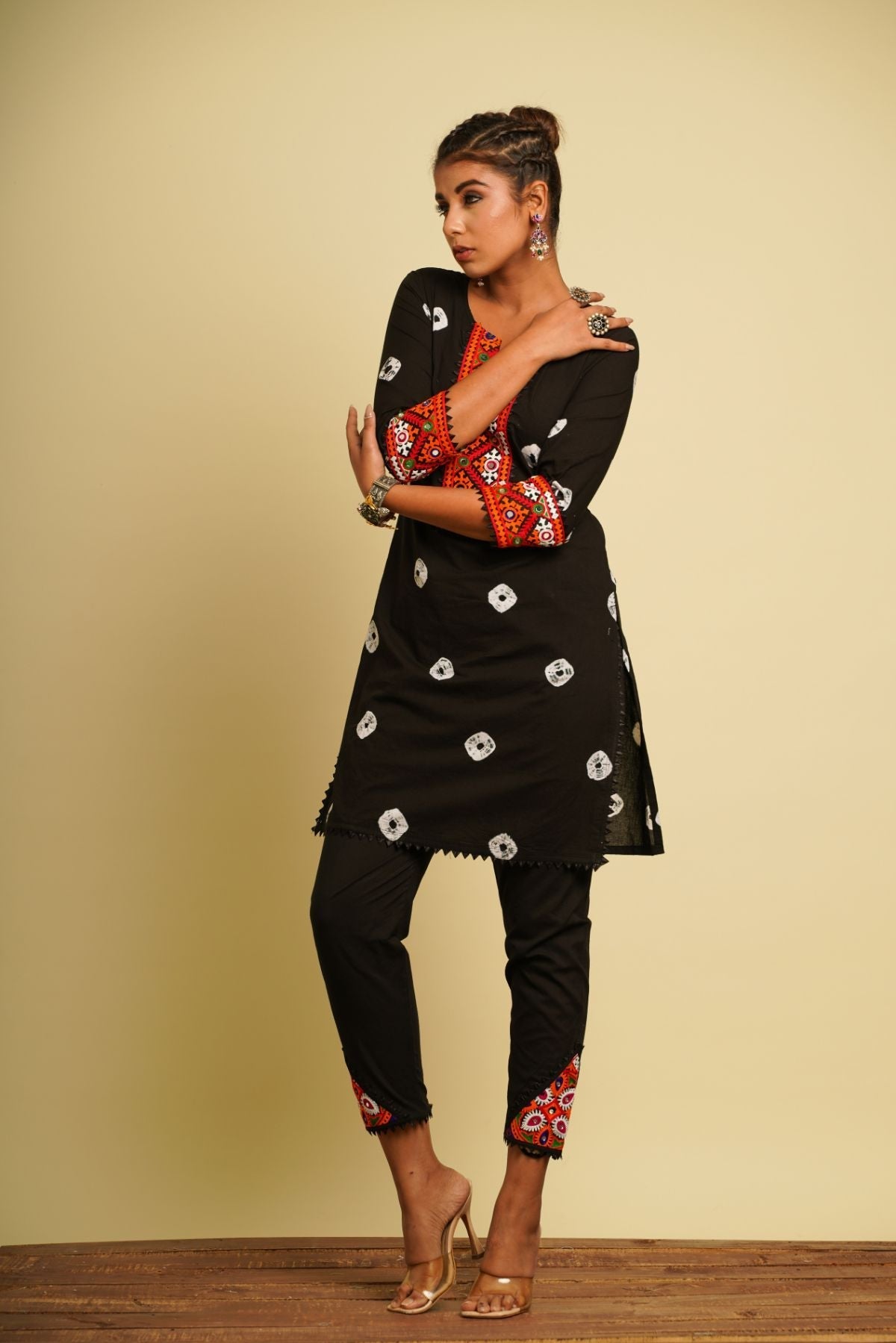 Black Embroidered Cotton Co-ord Set by Keva with 100% cotton, Black, Fusion Wear, Indian Wear, Kurta Pant Sets, Natural, New, Ombre & Dyes, Regular Fit, Saba, Womenswear at Kamakhyaa for sustainable fashion