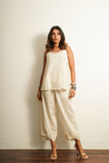 White Cotton Co-ord Set by Keva with 100% cotton, Best Selling, Co-ord Sets, For Anniversary, Fusion Wear, Less than $50, Natural, New, Off-white, party, Party Wear Co-ords, Relaxed Fit, Saba, Solids, White, Womenswear at Kamakhyaa for sustainable fashion