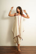 White Cotton 3 pc Co-ord Set by Keva with 100% cotton, Best Selling, Cape, Co-ord Sets, FB ADS JUNE, Fusion Wear, Natural, New, Off-white, party, Party Wear Co-ords, Printed Selfsame, Relaxed Fit, Saba, Solids, White, Womenswear at Kamakhyaa for sustainable fashion