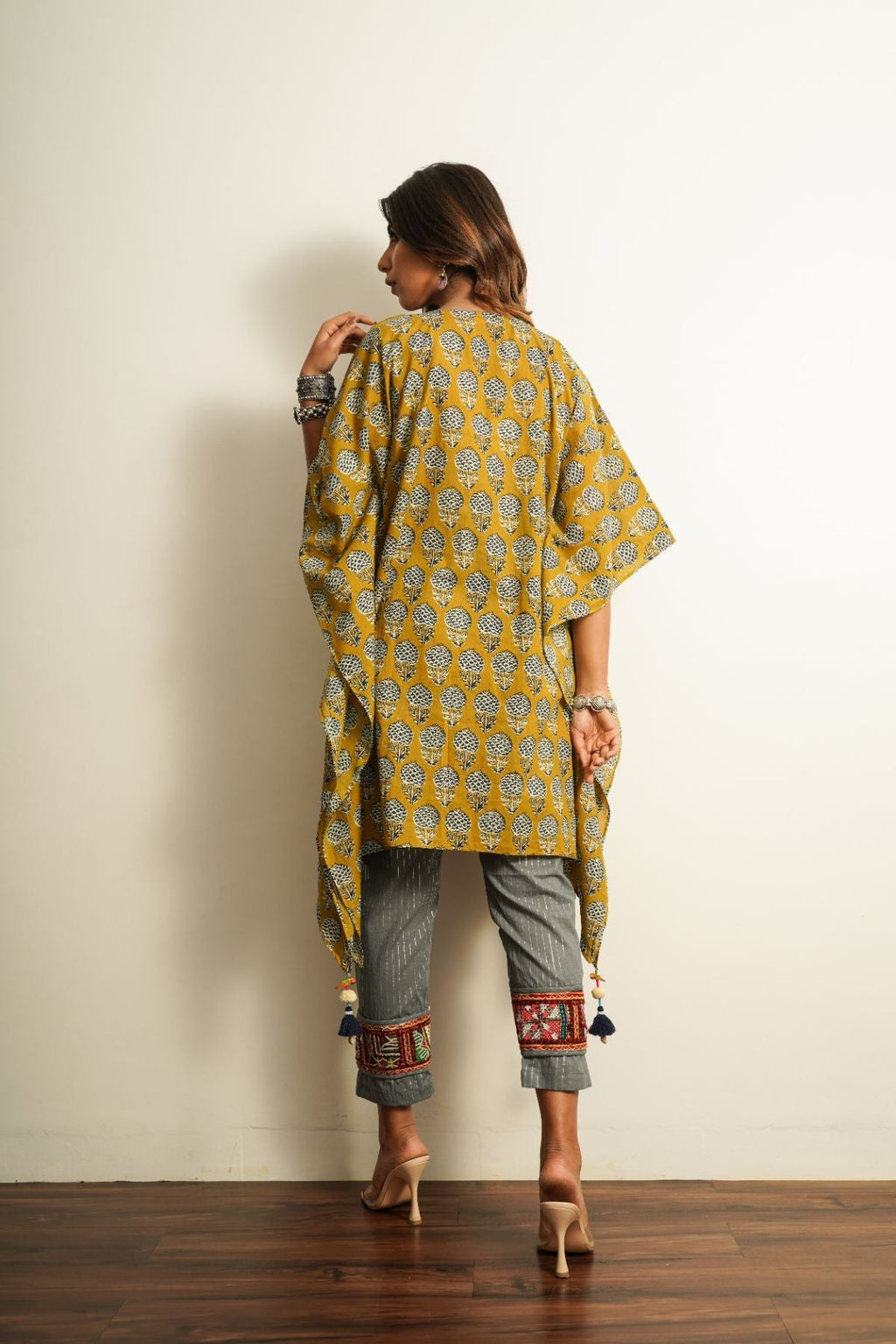Yellow Printed Cotton Kaftan by Keva with 100% cotton, Best Selling, Fusion Wear, Kaftan Tops, Less than $50, Natural, New, Prints, Relaxed Fit, Saba, Womenswear, Yellow at Kamakhyaa for sustainable fashion