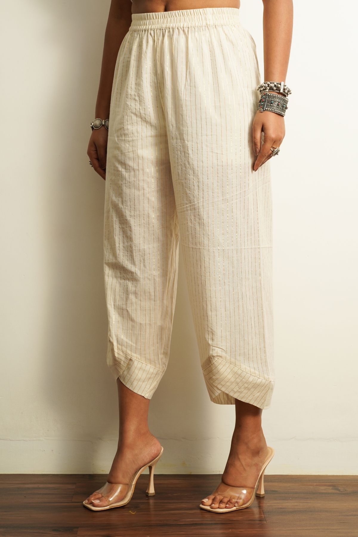 White Embroidered Cotton Pant by Keva with 100% cotton, Best Selling, Capris, Fusion Wear, Less than $50, Natural, New, Off-white, Products less than $25, Relaxed Fit, Saba, Solids, White, Womenswear at Kamakhyaa for sustainable fashion