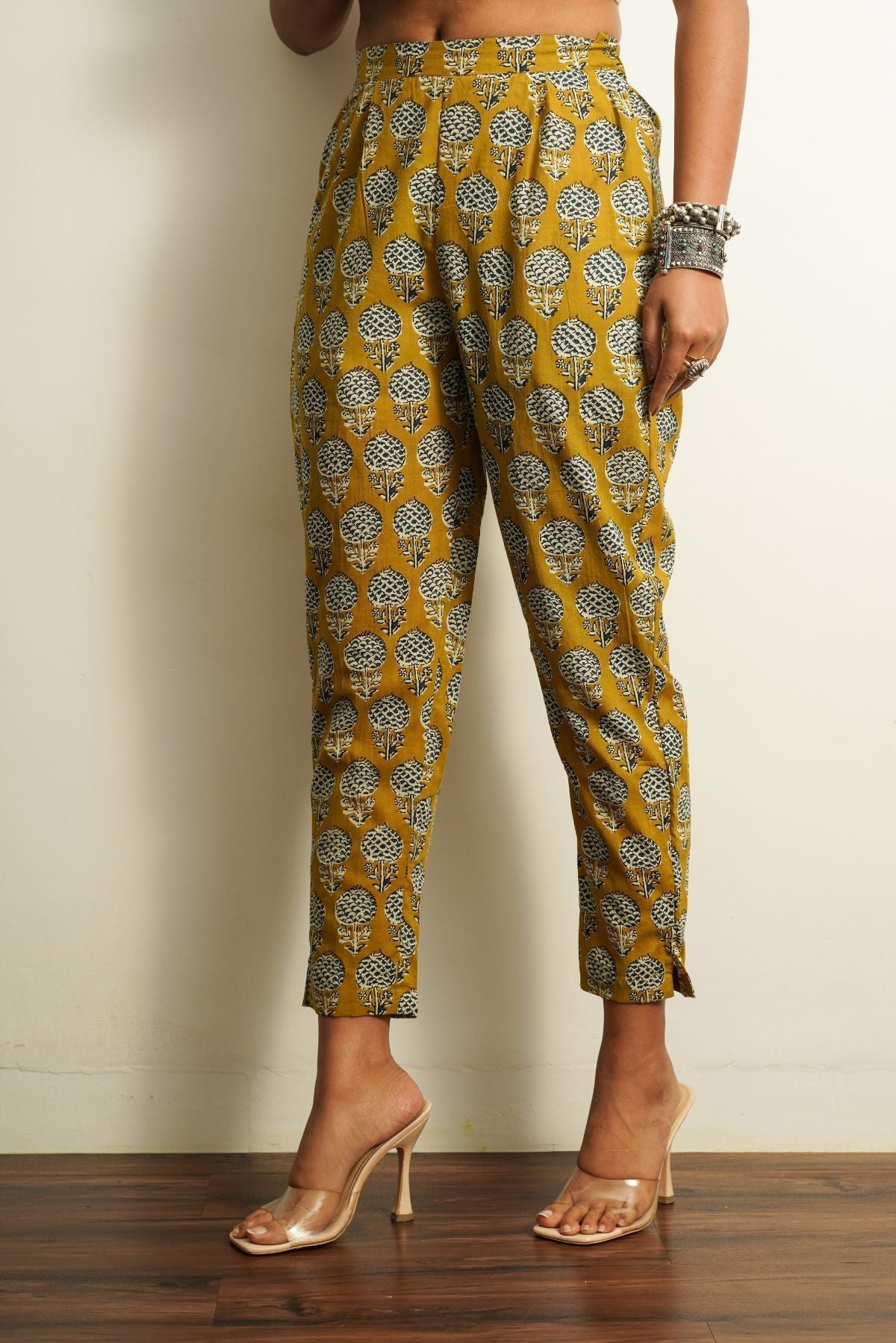 Yellow Printed Cotton Straight Pant by Keva with 100% cotton, Best Selling, Capris, Fusion Wear, Less than $50, Natural, New, Prints, Products less than $25, Regular Fit, Saba, Womenswear, Yellow at Kamakhyaa for sustainable fashion