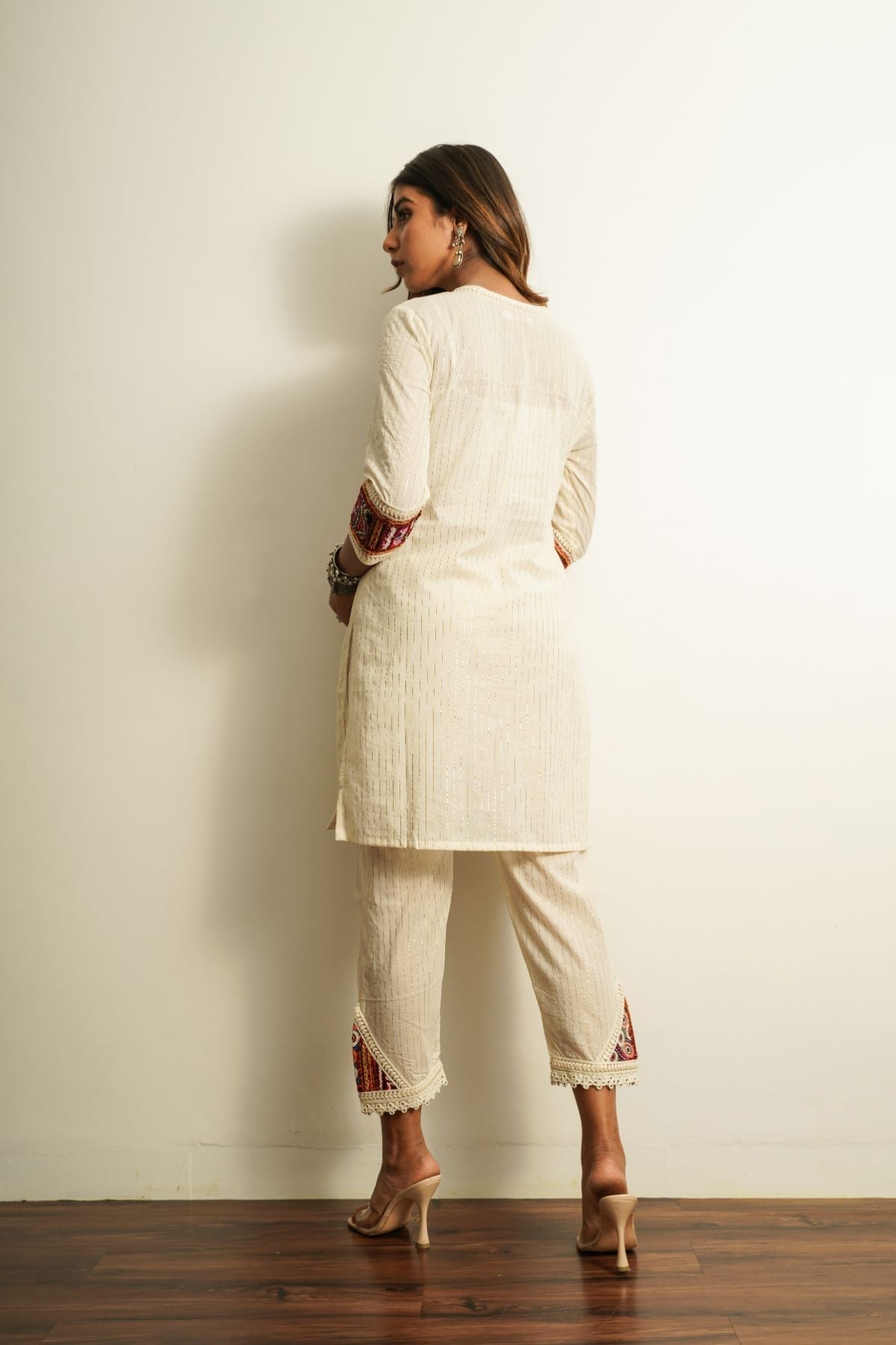 White Cotton Embroidered Pant by Keva with 100% cotton, Best Selling, Capris, Fusion Wear, Less than $50, Natural, New, Off-white, Regular Fit, Saba, Solids, White, Womenswear at Kamakhyaa for sustainable fashion