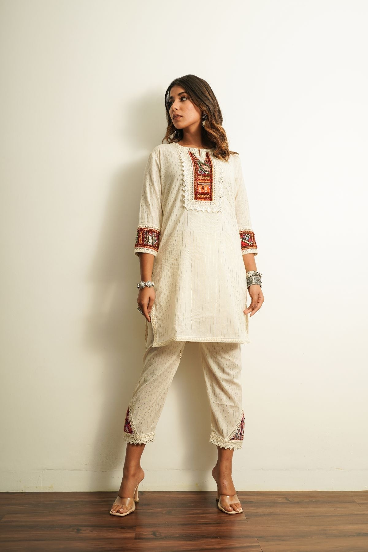 White Cotton Embroidered Pant by Keva with 100% cotton, Best Selling, Capris, Fusion Wear, Less than $50, Natural, New, Off-white, Regular Fit, Saba, Solids, White, Womenswear at Kamakhyaa for sustainable fashion
