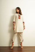 White Embroidered Cotton Co-ord Set by Keva with 100% cotton, Best Selling, Co-ord Sets, Fusion Wear, Natural, New, Off-white, party, Party Wear Co-ords, Regular Fit, Saba, Solids, White, Womenswear at Kamakhyaa for sustainable fashion