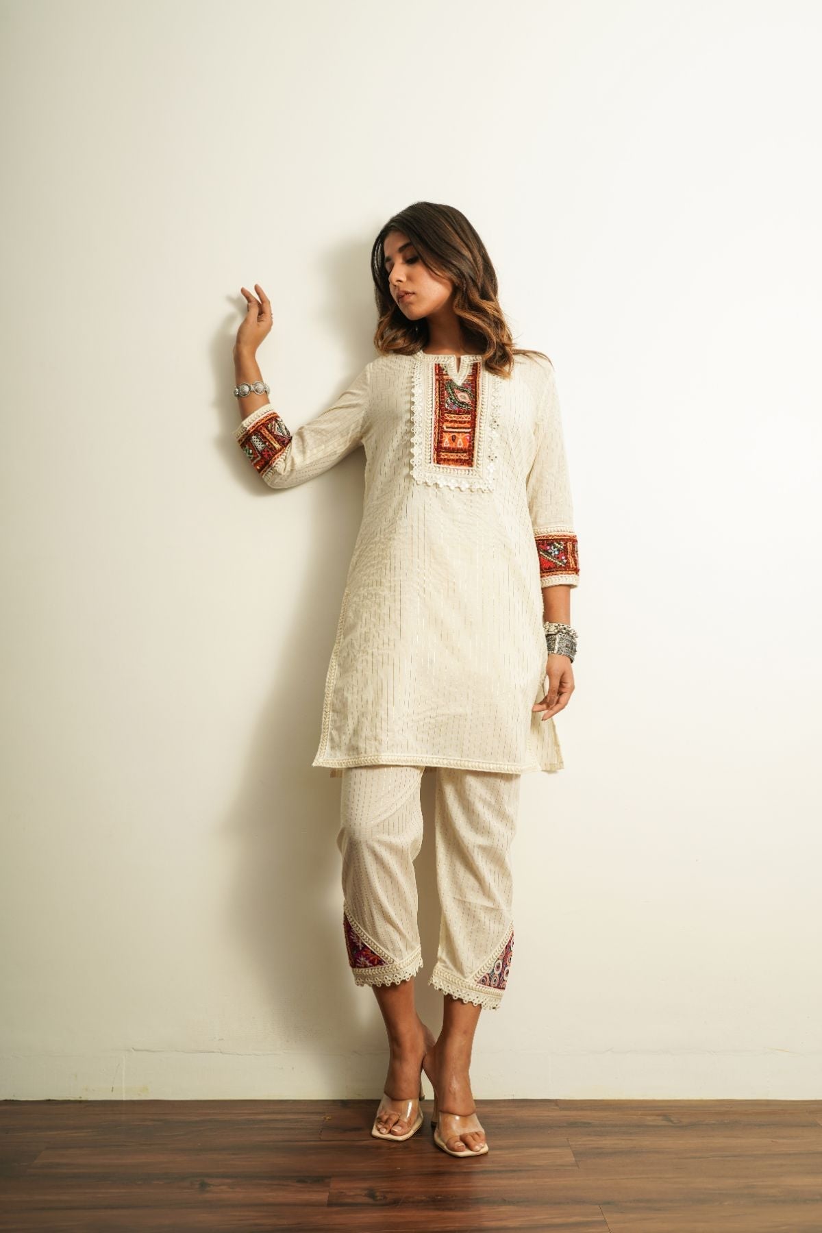 White Cotton Embroidered Pant by Keva with 100% cotton, Best Selling, Capris, Fusion Wear, Less than $50, Natural, New, Off-white, Regular Fit, Saba, Solids, White, Womenswear at Kamakhyaa for sustainable fashion