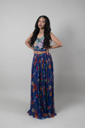 Blue Floral Sequins And Prints Crepe Lehenga by Ewoke with Bemberg crepe, Blue, Embroidered, Ewoke, Festive Wear, Lehenga Sets, Natural, Relaxed Fit, Womenswear at Kamakhyaa for sustainable fashion