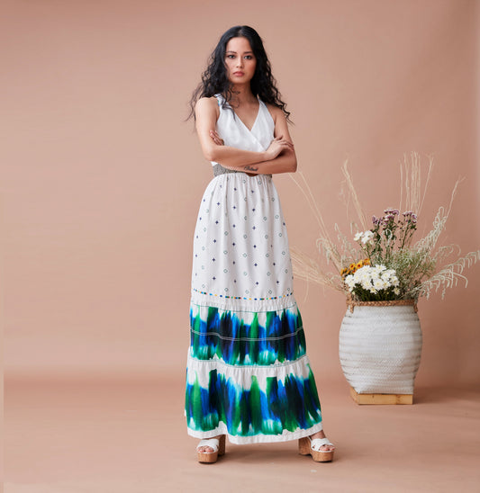 White Cotton Maxi Dress Cotton, Dresses, Natural, Prints, Relaxed Fit, Kamakhyaa