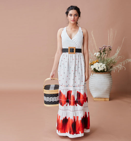 White Printed Maxi Dress Cotton, Dresses, Natural, Prints, Relaxed Fit, Kamakhyaa