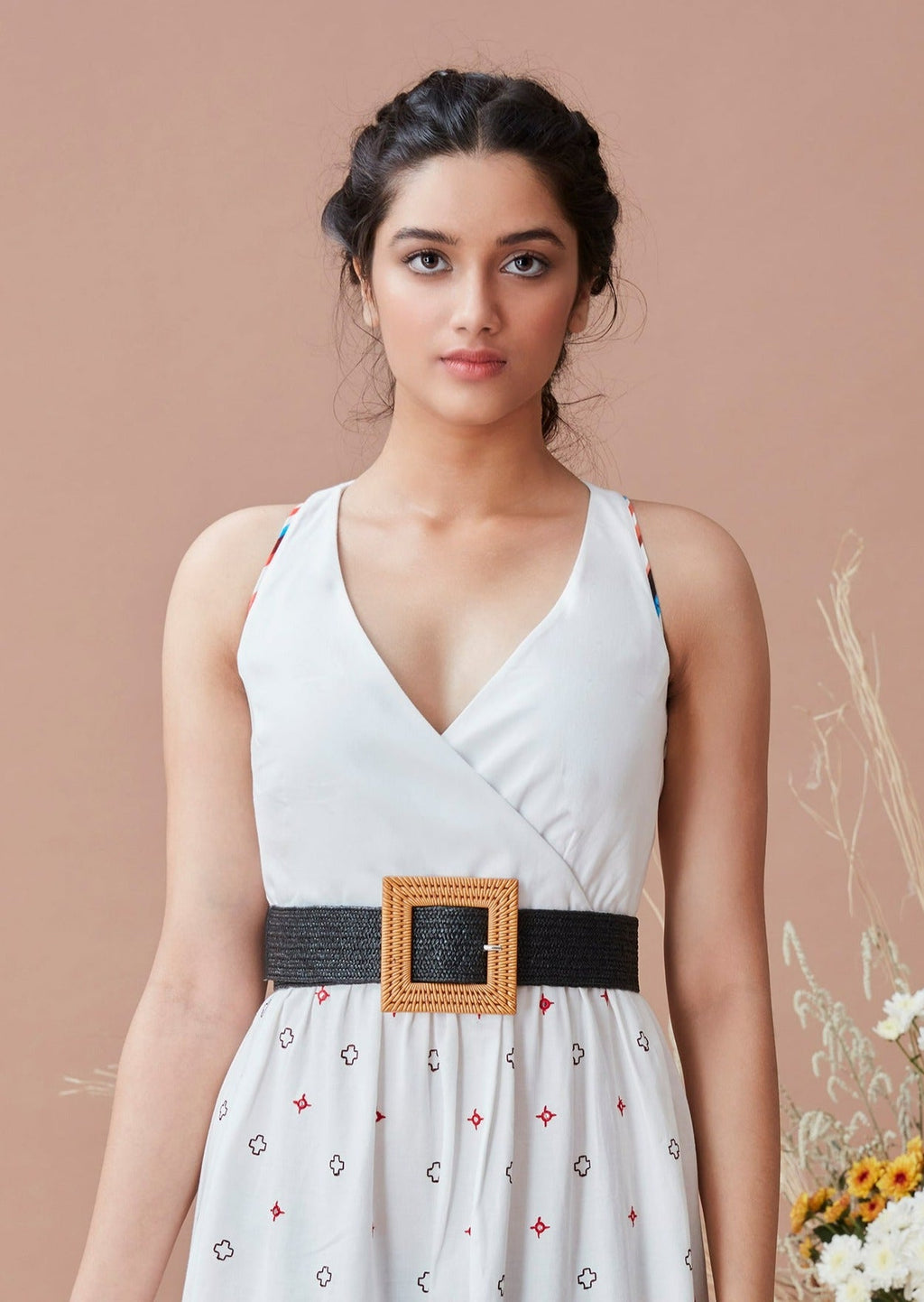 White Printed Maxi Dress by Dan Ba with Cotton, July Sale, July Sale 2023, Maxi Dresses, Natural, Prints, Relaxed Fit, Resort Wear, Sleeveless Dresses, Strap Dresses, White, Womenswear at Kamakhyaa for sustainable fashion