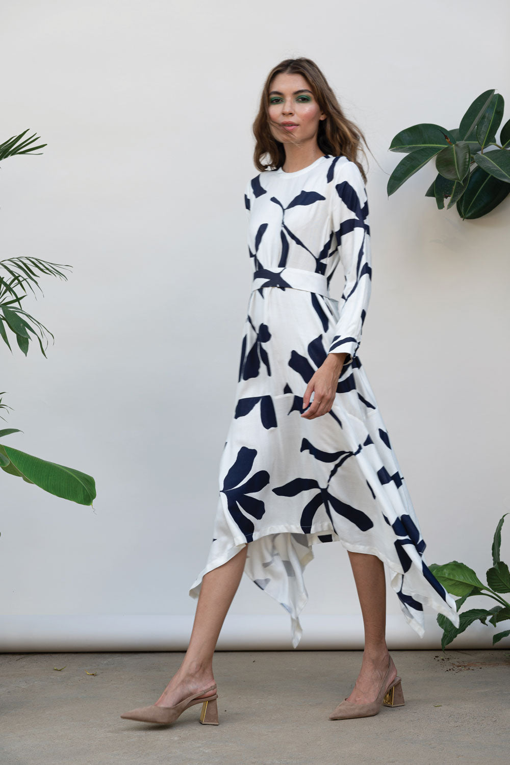 White Midi Dress by Kanelle with Best Selling, Bold is Beautiful by Kanelle, Casual Wear, July Sale, Midi Dresses, Natural with azo dyes, Printed Selfsame, Prints, Relaxed Fit, Viscose twill, White, Womenswear at Kamakhyaa for sustainable fashion