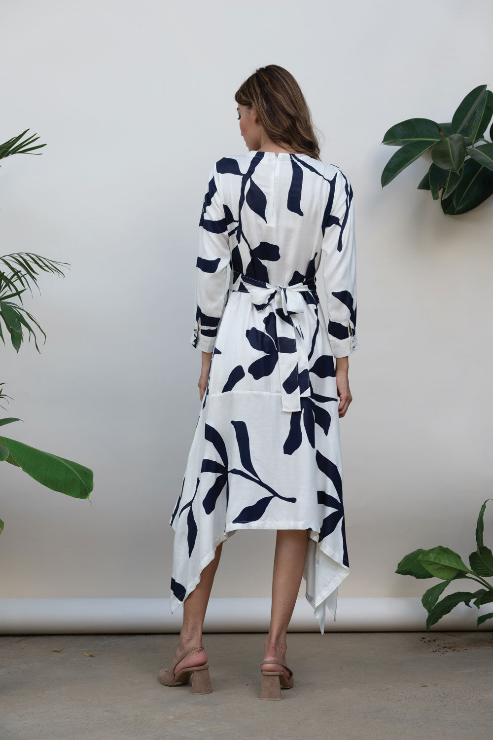 White Midi Dress by Kanelle with Best Selling, Bold is Beautiful by Kanelle, Casual Wear, July Sale, Midi Dresses, Natural with azo dyes, Printed Selfsame, Prints, Relaxed Fit, Viscose twill, White, Womenswear at Kamakhyaa for sustainable fashion