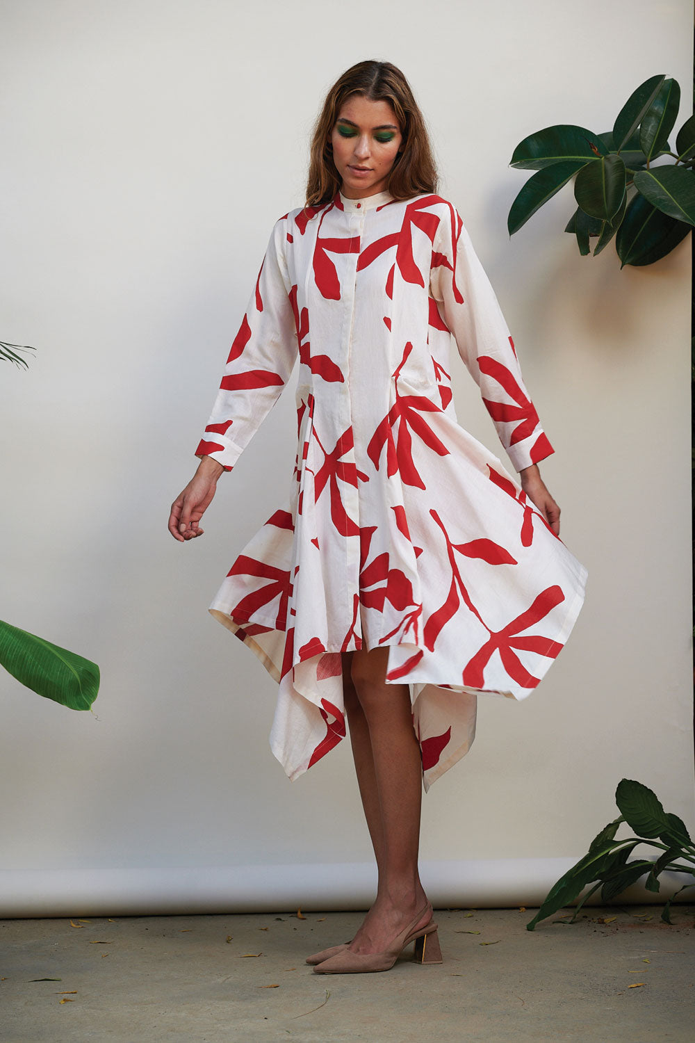 White Printed Midi Dress by Kanelle with Best Selling, Bold is Beautiful by Kanelle, Casual Wear, Cotton Viscose, July Sale, Midi Dresses, Natural with azo dyes, Printed Selfsame, Prints, Regular Fit, Shirt Dresses, White, Womenswear at Kamakhyaa for sustainable fashion