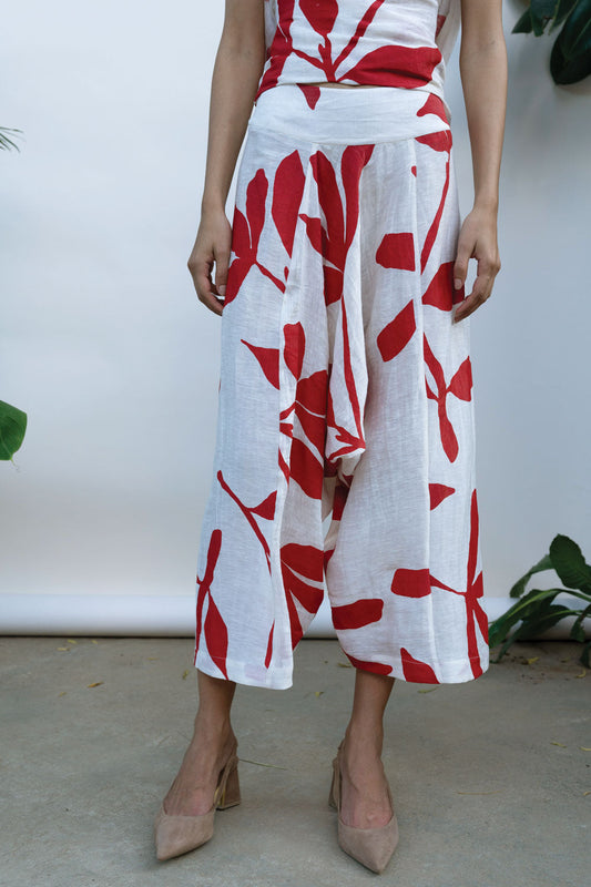 White Printed Culottes by Kanelle with Best Selling, Bold is Beautiful by Kanelle, Casual Wear, Culottes, July Sale, Linen Silk, Natural with azo dyes, Prints, Regular Fit, White, Womenswear at Kamakhyaa for sustainable fashion