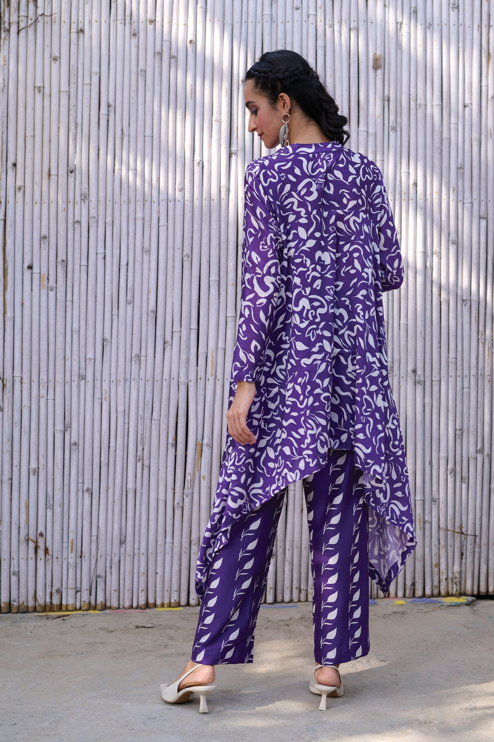 Printed Two Piece Set by Kanelle with Chanderi, Festive Wear, Natural, Partywear Co-ord, Partywear Co-ords, Printed, Purple, Relaxed Fit, Revel in Rang by Kanelle, Womenswear at Kamakhyaa for sustainable fashion