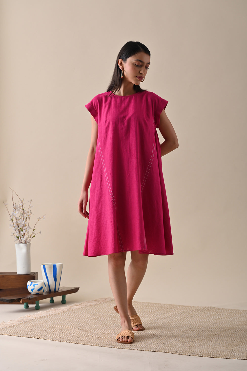 Pink Mini Dress at Kamakhyaa by Kanelle. This item is Casual Wear, Cotton Hemp, Dresses, FB ADS JUNE, July Sale, Life in Colours, Mini Dresses, Natural with azo dyes, Pink, Printed Selfsame, Relaxed Fit, Solids, Womenswear