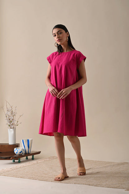Pink Mini Dress at Kamakhyaa by Kanelle. This item is Casual Wear, Cotton Hemp, Dresses, FB ADS JUNE, July Sale, Life in Colours, Mini Dresses, Natural with azo dyes, Pink, Printed Selfsame, Relaxed Fit, Solids, Womenswear