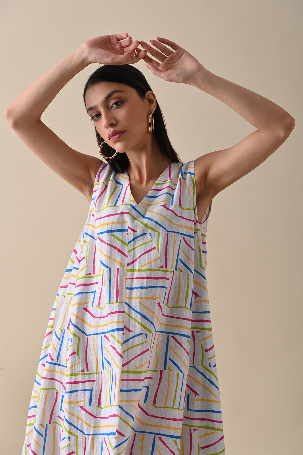 Multicolor Mini Dress by Kanelle with Casual Wear, Cotton Hemp, Dresses, FB ADS JUNE, July Sale, Life in Colour by Kanelle, Mini Dresses, Multicolor, Natural with azo dyes, Printed Selfsame, Prints, Relaxed Fit, Sleeveless Dresses, Womenswear at Kamakhyaa for sustainable fashion