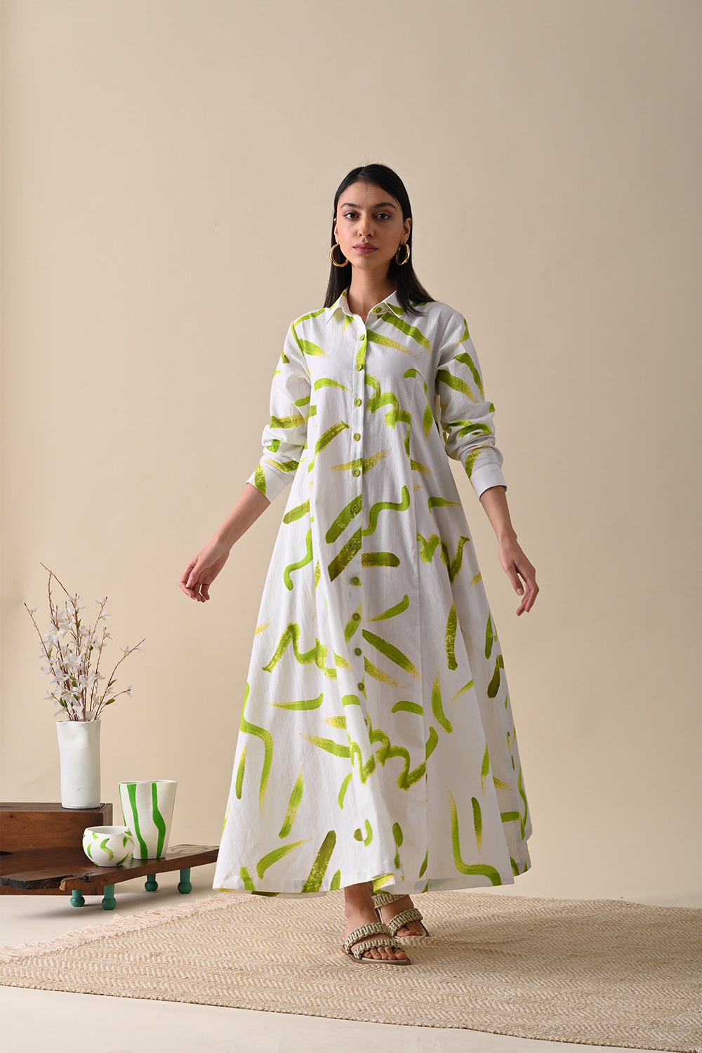 White Printed Maxi Dress at Kamakhyaa by Kanelle. This item is 100% Cotton, Casual Wear, Dresses, July Sale, Life in Colours, Maxi Dresses, Natural with azo dyes, Prints, Relaxed Fit, Shirt Dresses, White, Womenswear