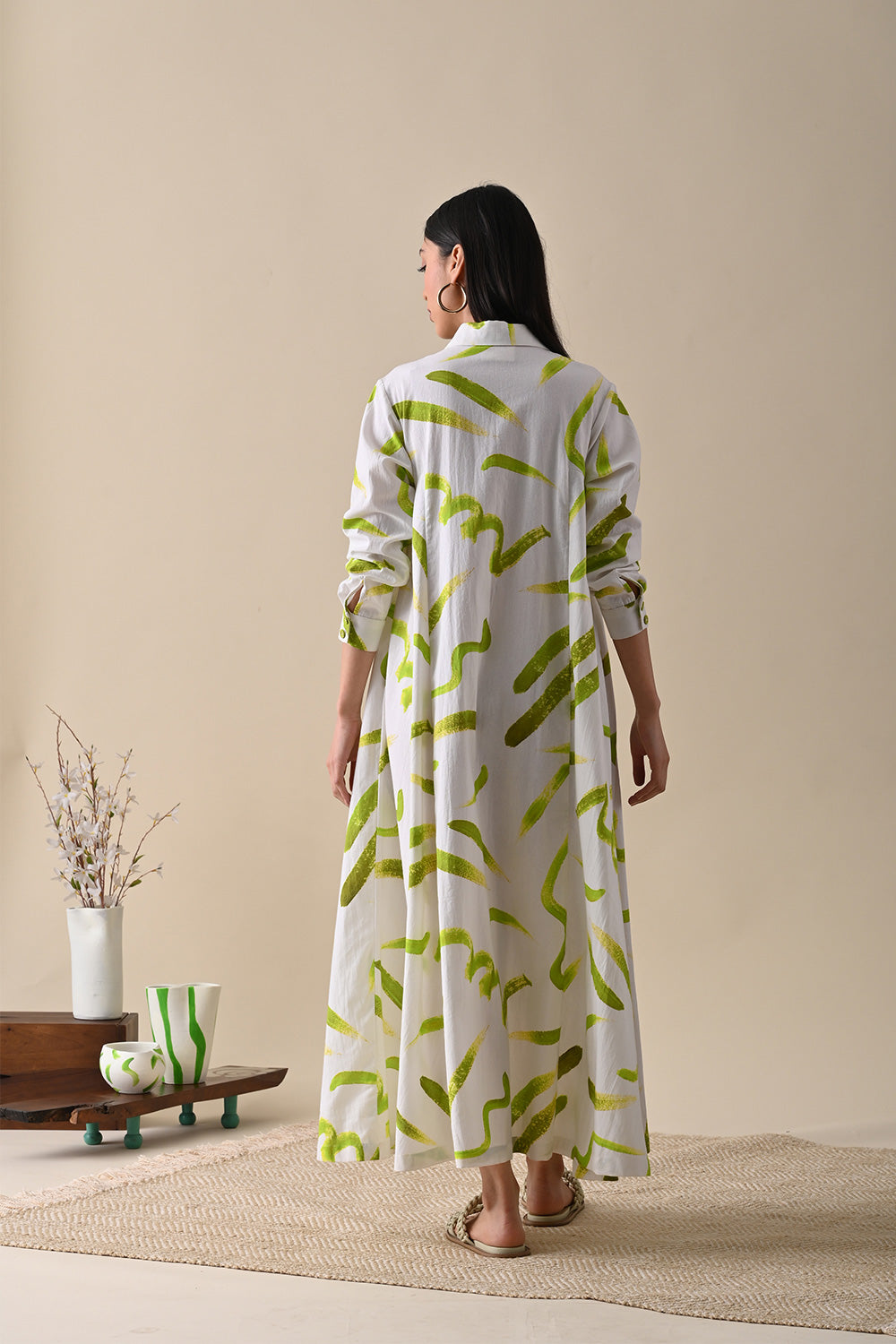 White Printed Maxi Dress by Kanelle with 100% Cotton, Casual Wear, Dresses, July Sale, Life in Colour by Kanelle, Maxi Dresses, Natural with azo dyes, Prints, Relaxed Fit, Shirt Dresses, White, Womenswear at Kamakhyaa for sustainable fashion