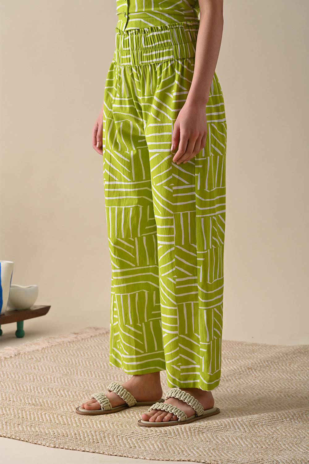 Olive Printed Trouser by Kanelle with 100% Cotton, Casual Wear, July Sale, Life in Colour by Kanelle, Natural with azo dyes, Olive Green, Prints, Regular Fit, Trousers, Womenswear at Kamakhyaa for sustainable fashion