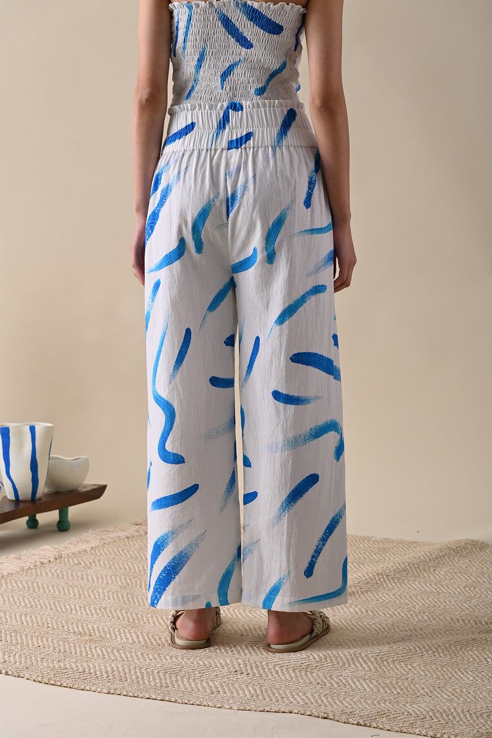 Blue Printed Trouser by Kanelle with 100% Cotton, Casual Wear, July Sale, Life in Colour by Kanelle, Natural with azo dyes, Prints, Regular Fit, Trousers, White, Womenswear at Kamakhyaa for sustainable fashion