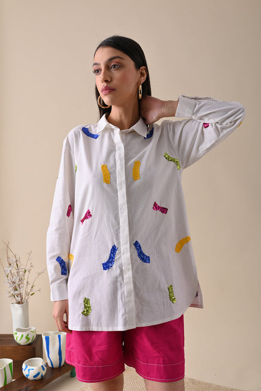 White Embroidered Shirt by Kanelle with 100% Cotton, Casual Wear, July Sale, Life in Colour by Kanelle, Natural with azo dyes, Regular Fit, Shirts, Textured, White, Womenswear at Kamakhyaa for sustainable fashion