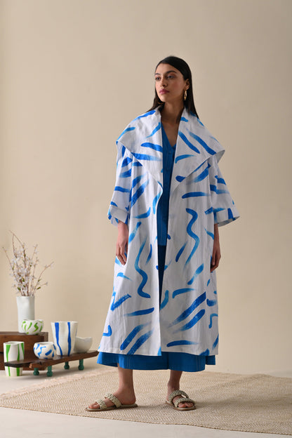 NICOLE COAT Overlays Coat, Natural with azo dyes, Organic Cotton, Prints, Relaxed Fit, Resort Wear, White Kanelle Kamakhyaa