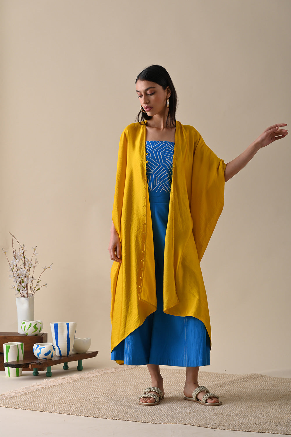 Yellow Overlay by Kanelle with Casual Wear, July Sale, Latin Satin, Life in Colour by Kanelle, Natural with azo dyes, Overlays, Relaxed Fit, Resort Wear, Solids, Womenswear, Yellow at Kamakhyaa for sustainable fashion