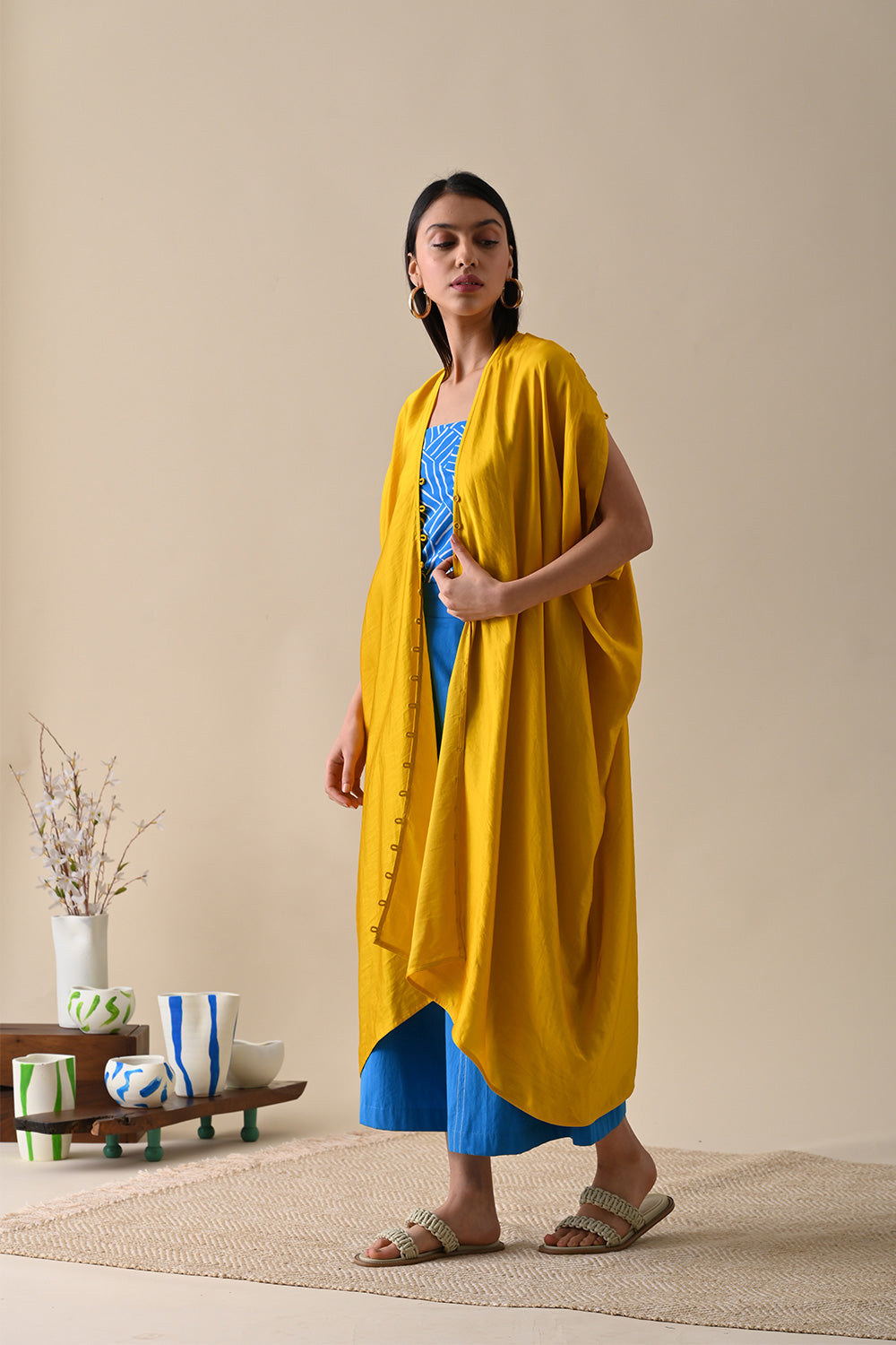ELLA OVERLAY Overlays Linen Satin, Natural with azo dyes, Overlay, Relaxed Fit, Resort Wear, Solids, Yellow Kanelle Kamakhyaa
