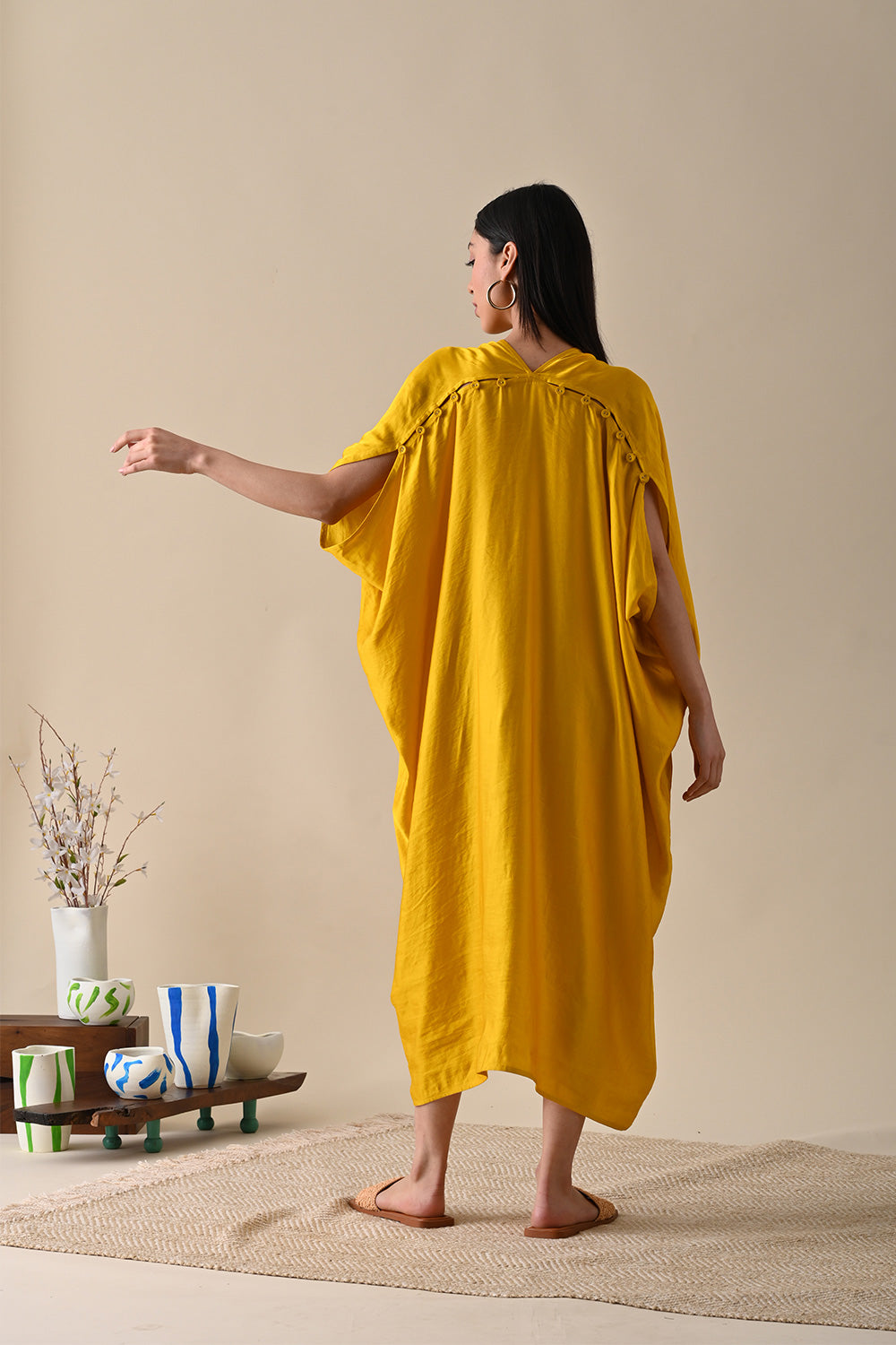 Yellow Overlay by Kanelle with Casual Wear, July Sale, Latin Satin, Life in Colour by Kanelle, Natural with azo dyes, Overlays, Relaxed Fit, Resort Wear, Solids, Womenswear, Yellow at Kamakhyaa for sustainable fashion