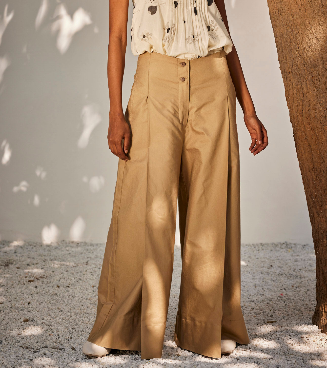 Antique Hope Trousers by Khara Kapas with Beige, Casual Wear, Oh Susanna by Khara Kapas, Organic, Regular Fit, Solids, Trousers, Twill Cotton, Womenswear at Kamakhyaa for sustainable fashion