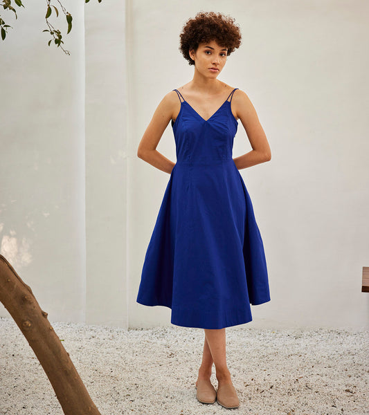 Iris dress Blue, Casual Wear, Cotton Poplin, Free Size, Midi Dresses, Oh! Sussana Spring 2023, Organic, Solids Kamakhyaa