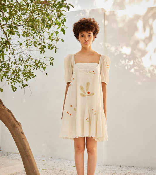 White cherry dress Casual Wear, Mini Dresses, Mul Cotton, Oh! Sussana Spring 2023, Organic, Regular Fit, Solids, White Kamakhyaa