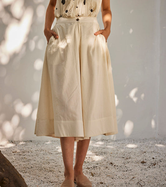 Sweet Mist Culottes by Khara Kapas with Best Selling, Casual Wear, Culottes, Mul Cotton, Off-White, Oh Susanna by Khara Kapas, Organic, Relaxed Fit, Solids, Womenswear at Kamakhyaa for sustainable fashion