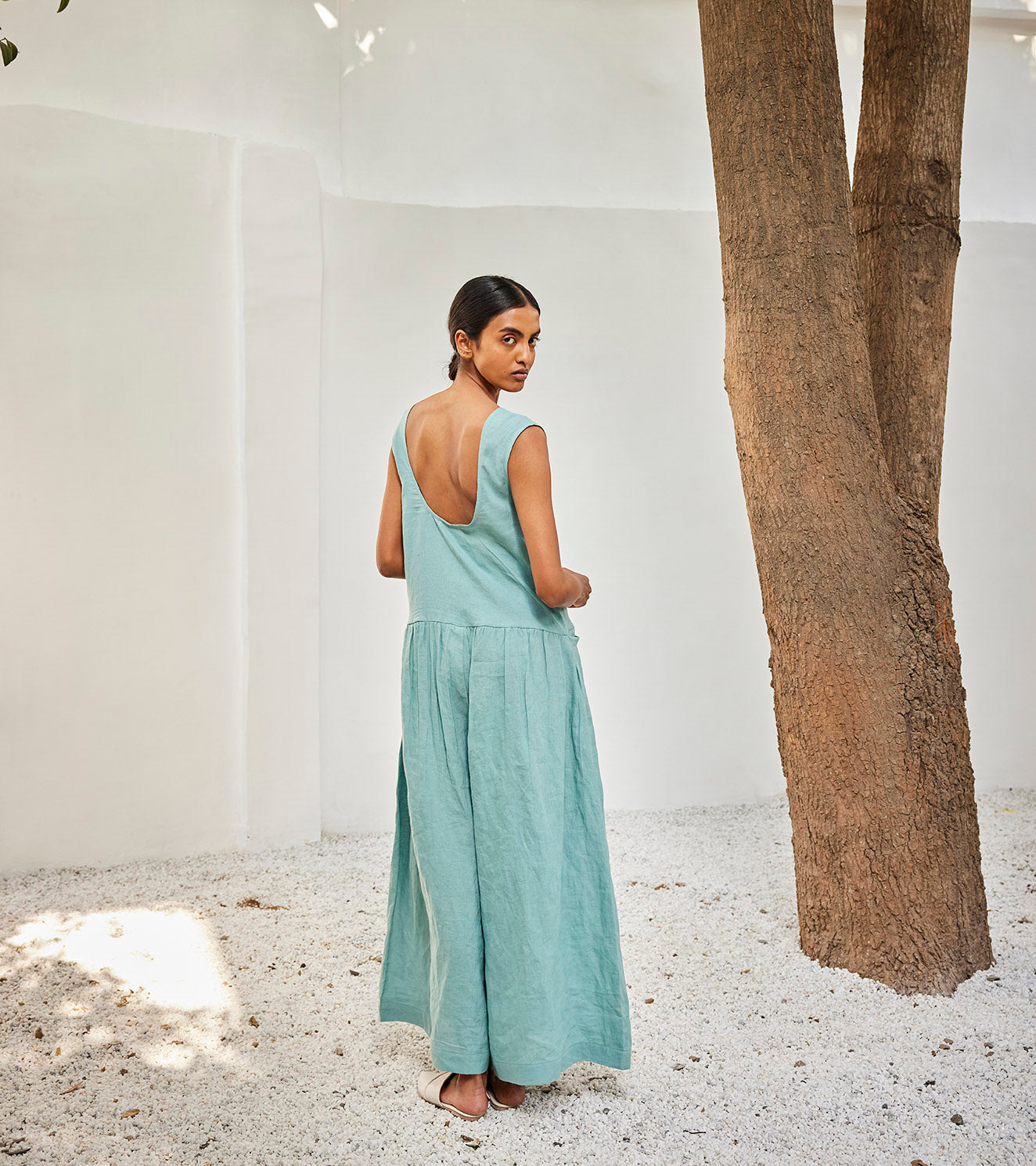 Morning sky jumpsuit by Khara Kapas with Blue, Casual Wear, Jumpsuits, Linen, Oh Susanna by Khara Kapas, Organic, Regular Fit, Solid Selfmade, Solids, Womenswear at Kamakhyaa for sustainable fashion