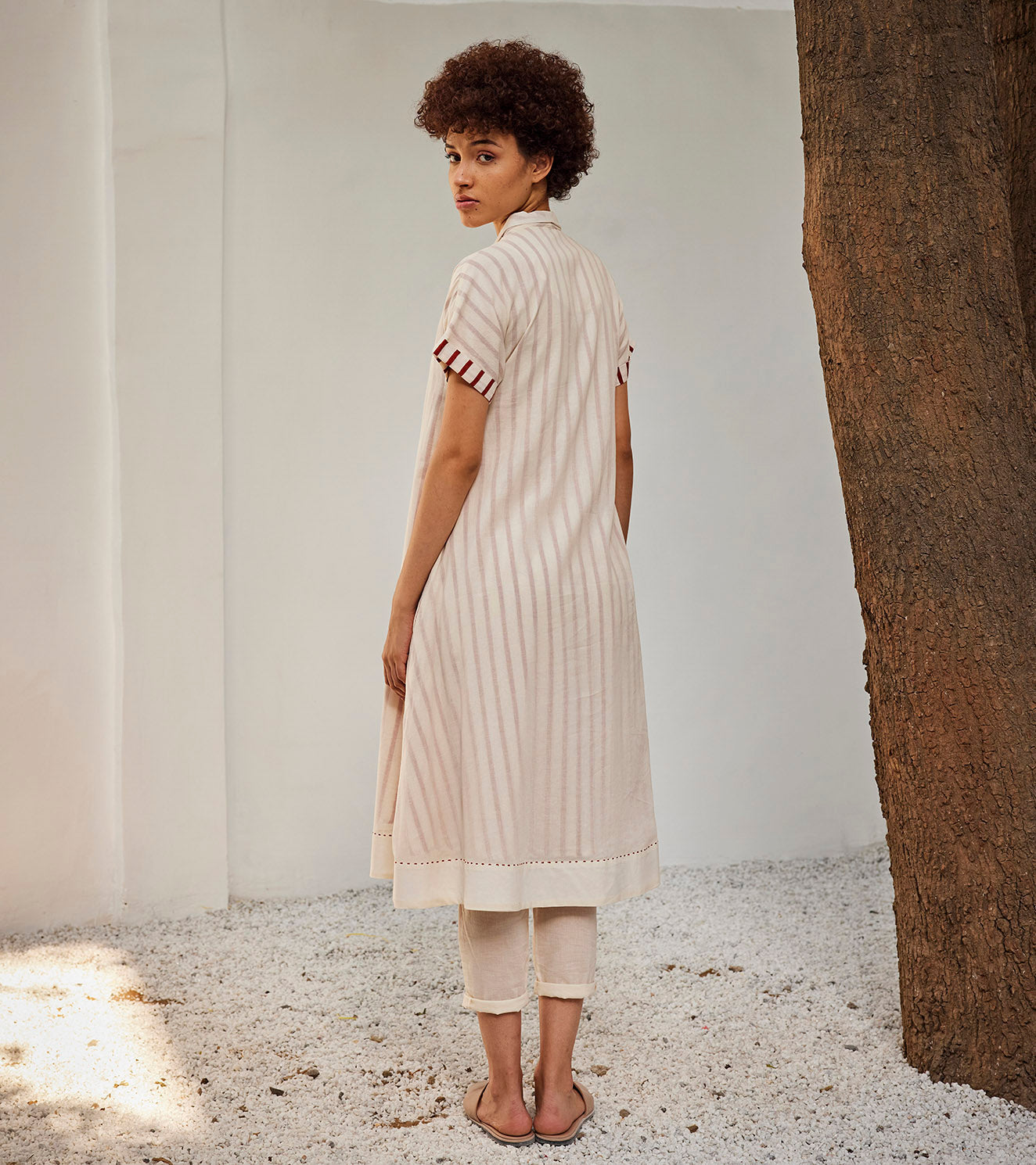 The Echo Co-ord Set by Khara Kapas with Casual Wear, Co-ord Sets, Mul Cotton, Off-White, Office Wear Co-ords, Oh Susanna by Khara Kapas, Organic, Regular Fit, Solids, Travel, Travel Co-ords, Womenswear at Kamakhyaa for sustainable fashion