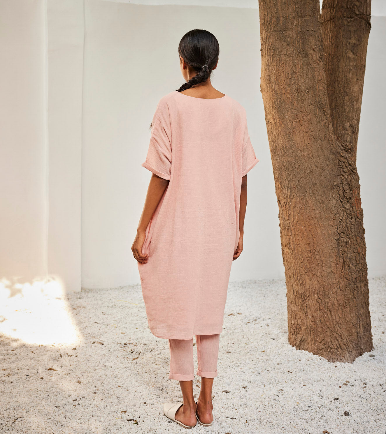 Heart Lock Co-ord Set by Khara Kapas with Casual Wear, Co-ord Sets, Gauge Cotton, Oh Susanna by Khara Kapas, Organic, Pink, Regular Fit, Solids, Travel, Travel Co-ords, Womenswear at Kamakhyaa for sustainable fashion