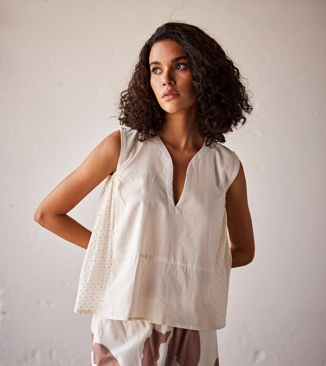 Off White Mulmul Blouse by Khara Kapas with An Indian Summer, An Indian Summer by Khara Kapas, Blouses, Casual Wear, Mulmul, Off White, Organic, Relaxed Fit, Solid, Womenswear at Kamakhyaa for sustainable fashion
