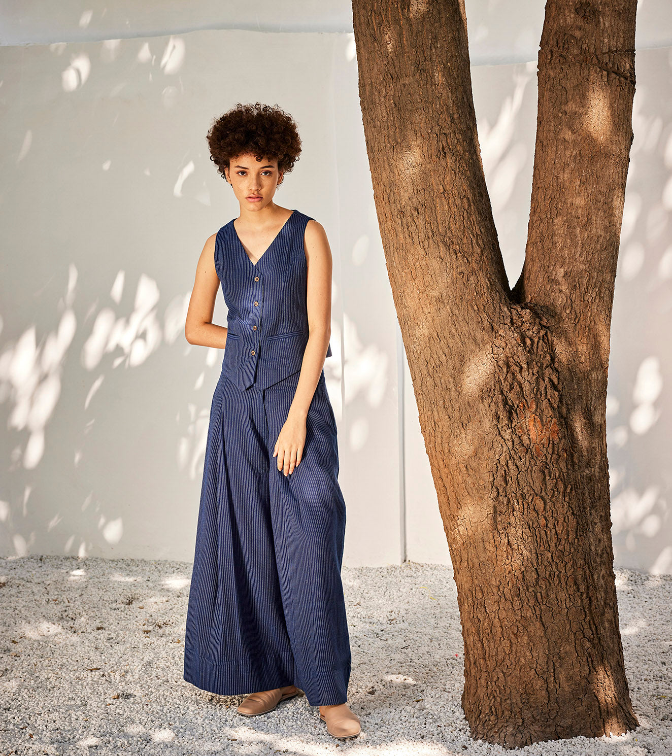 Neverland Co-ord Set by Khara Kapas with Blue, Casual Wear, Co-ord Sets, Gauge Cotton, Office Wear Co-ords, Oh Susanna by Khara Kapas, Organic, Regular Fit, Solids, Vacation, Vacation Co-ords, Womenswear at Kamakhyaa for sustainable fashion