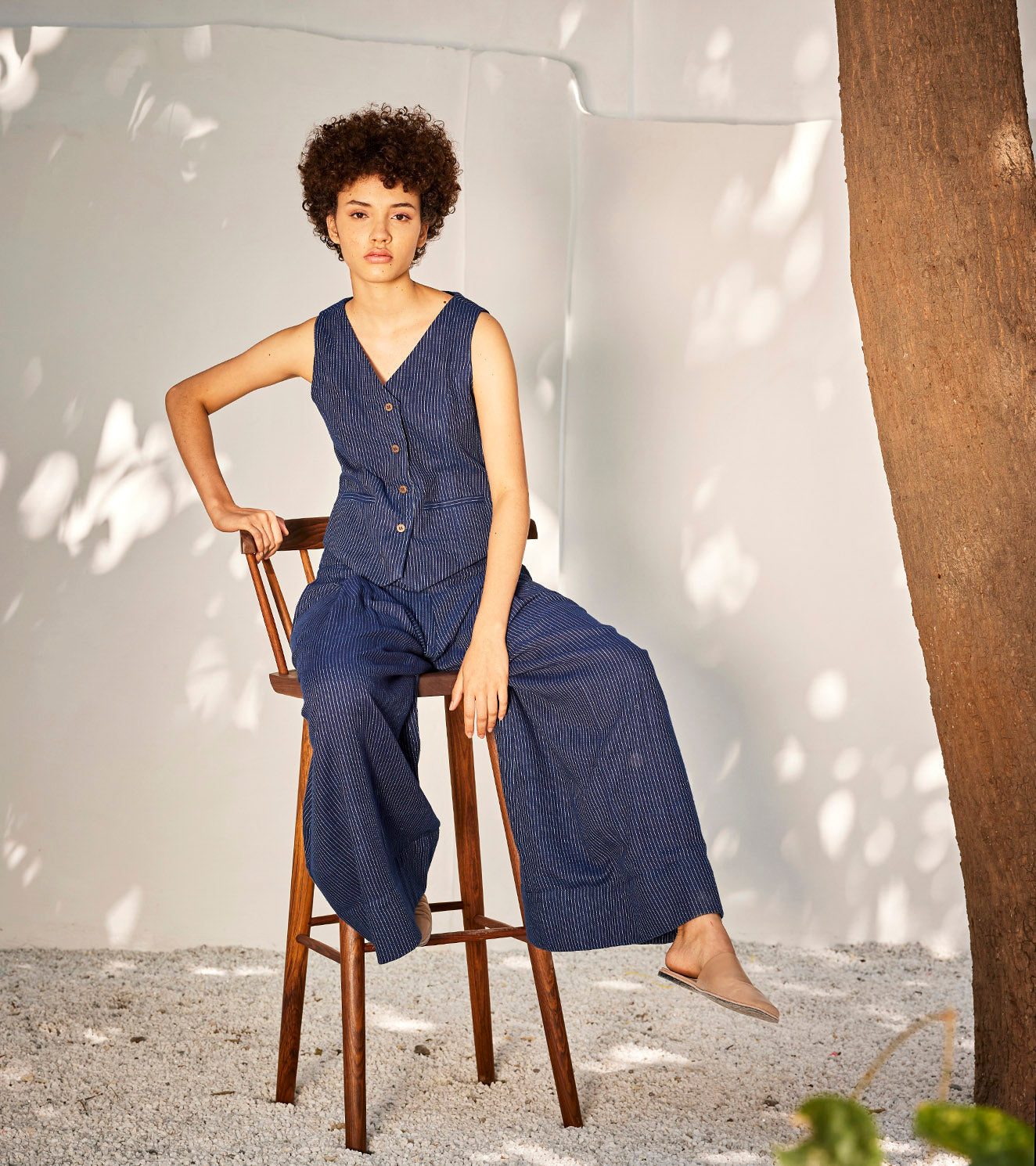 Neverland Co-ord Set by Khara Kapas with Blue, Casual Wear, Co-ord Sets, Gauge Cotton, Office Wear Co-ords, Oh Susanna by Khara Kapas, Organic, Regular Fit, Solids, Vacation, Vacation Co-ords, Womenswear at Kamakhyaa for sustainable fashion